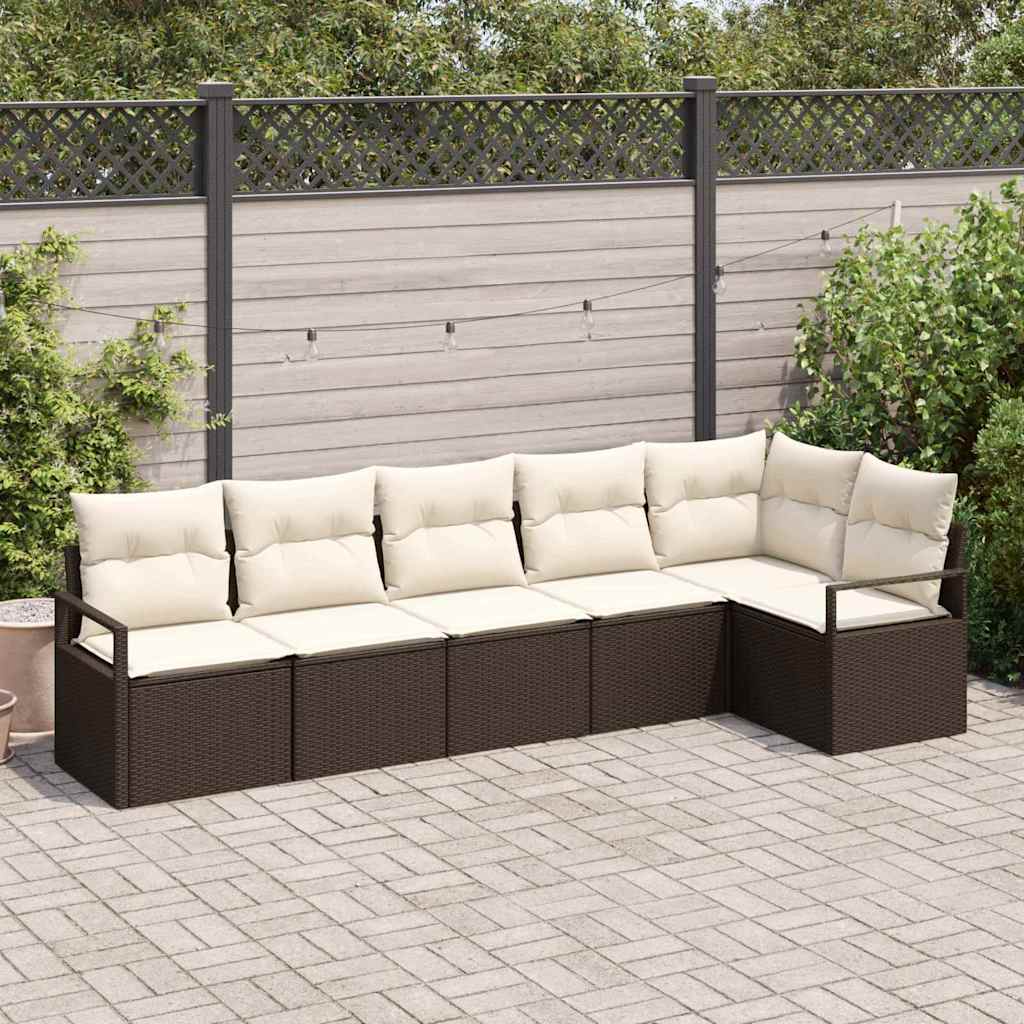Garten-Sofa-Set mit Kissen mit Speicher 6 pcs Braun und Creme